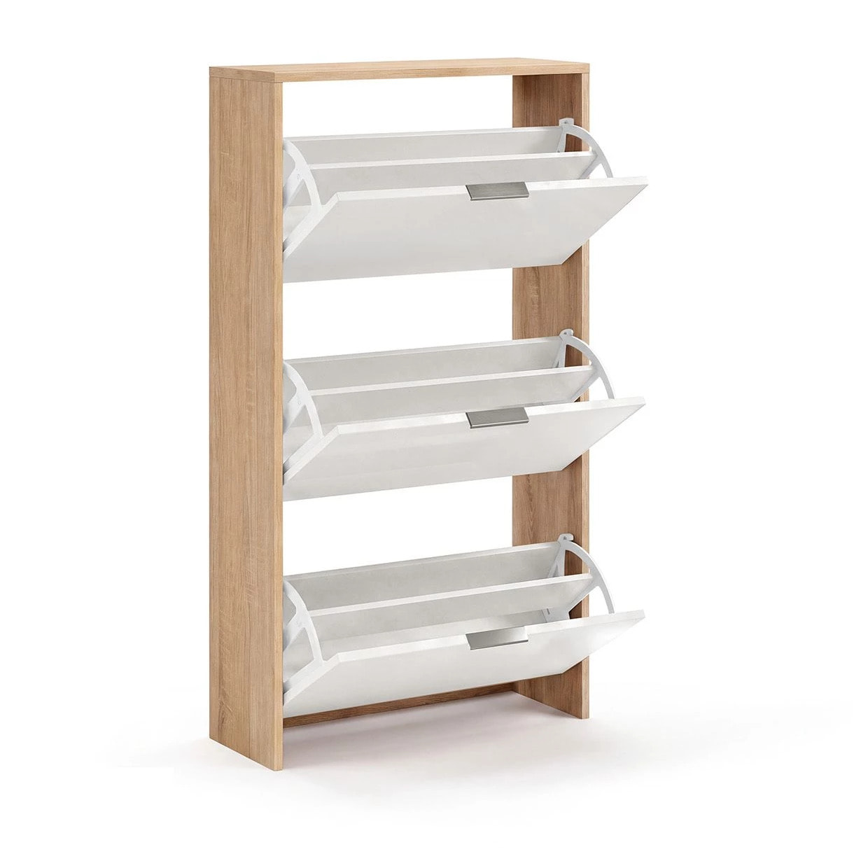 Zapatero de 3 puertas abatibles en roble canadian y blanco artik 60x113 cm Remi Roble Canadian - Blanco Artik (Blanco Mate)