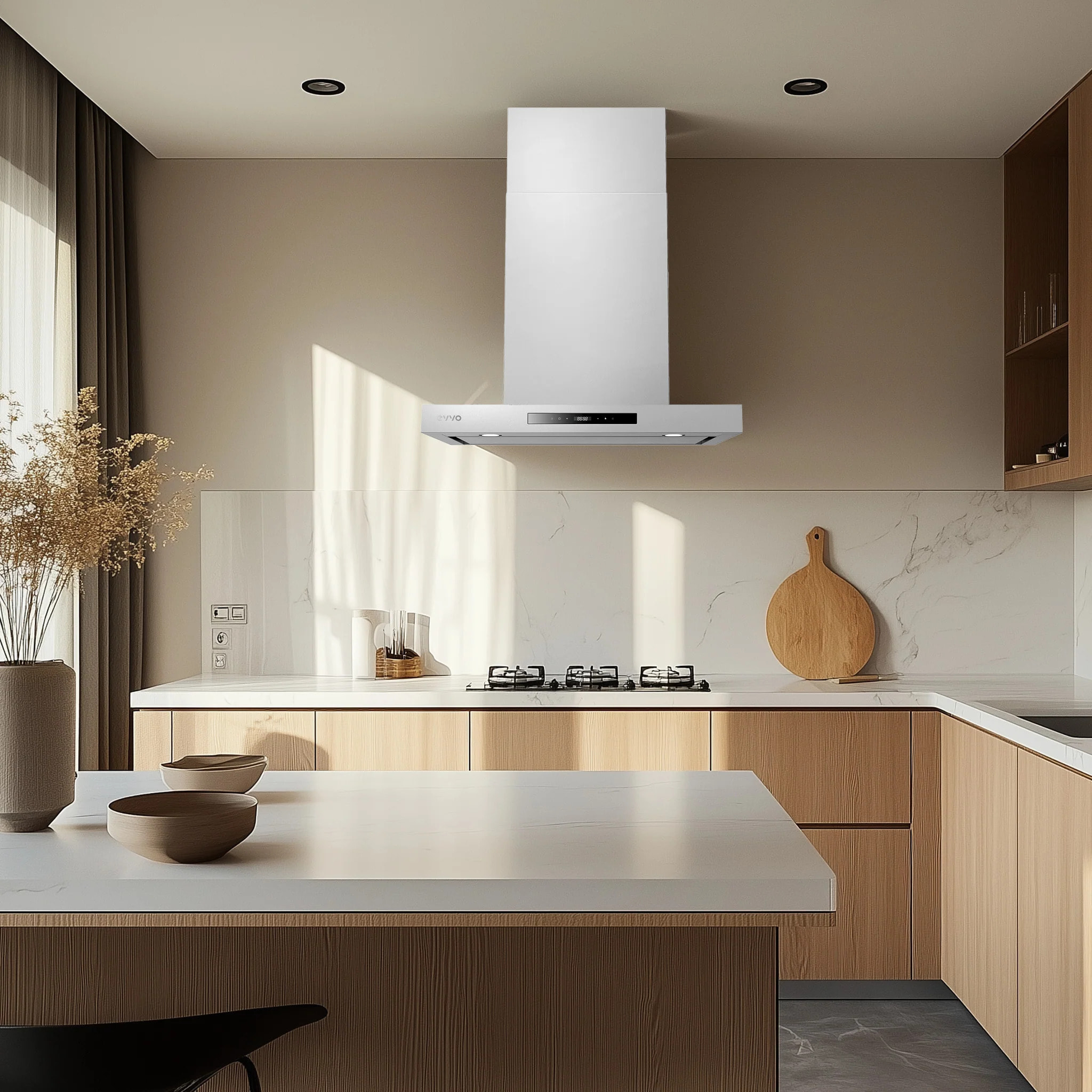 EVVO Campana Extractora 60 cm Ancho Decorativa, Acabado Inox, Potencia 800 m³/h, Filtros de Aluminio y Carbón Activo, Control Táctil y Gestual, Eficiencia Energética A++, CE32 Inox