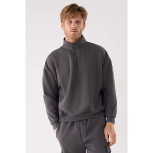 Sudadera deportiva hombre afelpada semi cremallera gris marengo