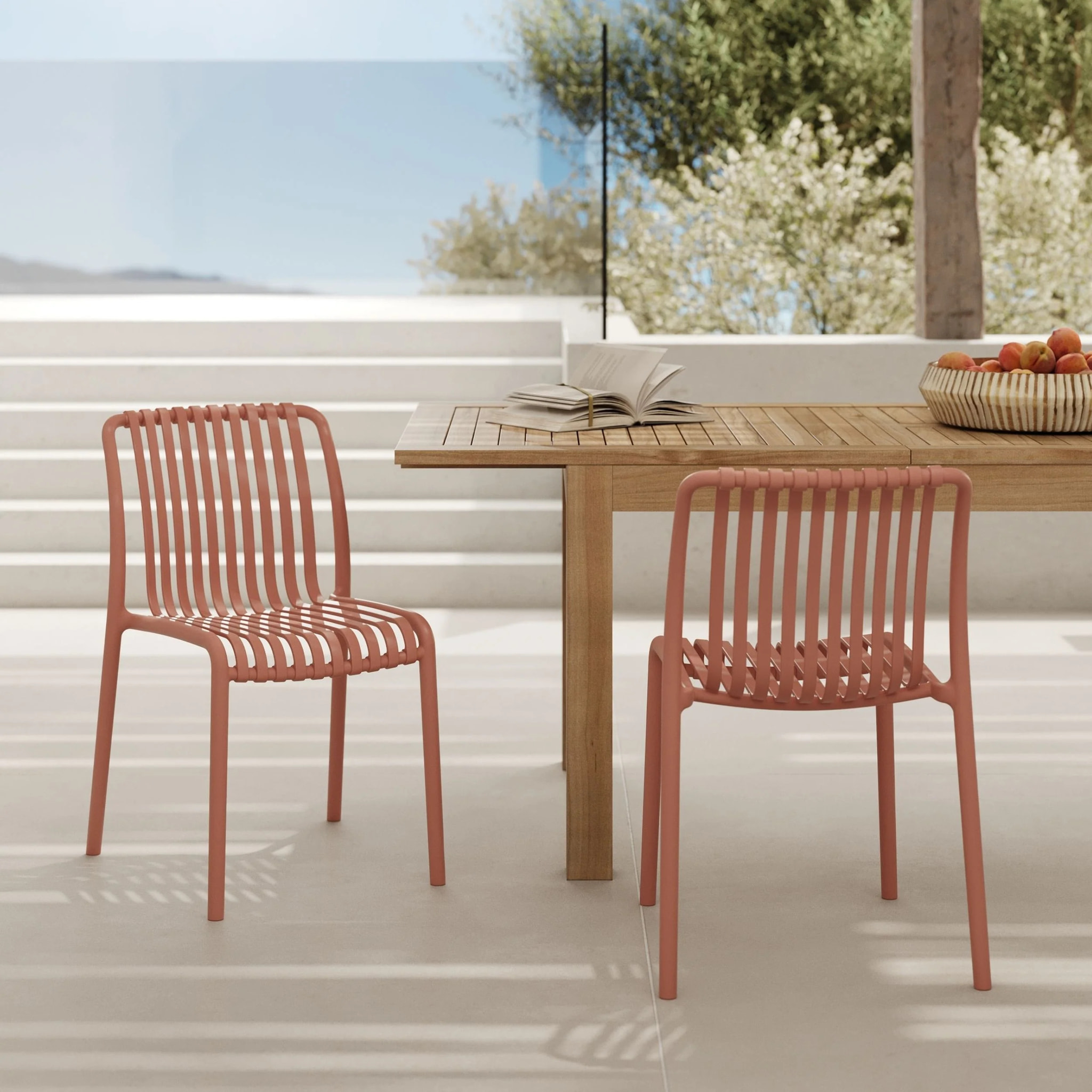Lot de 2 chaises de jardin empilables en plastique terracotta - Duli