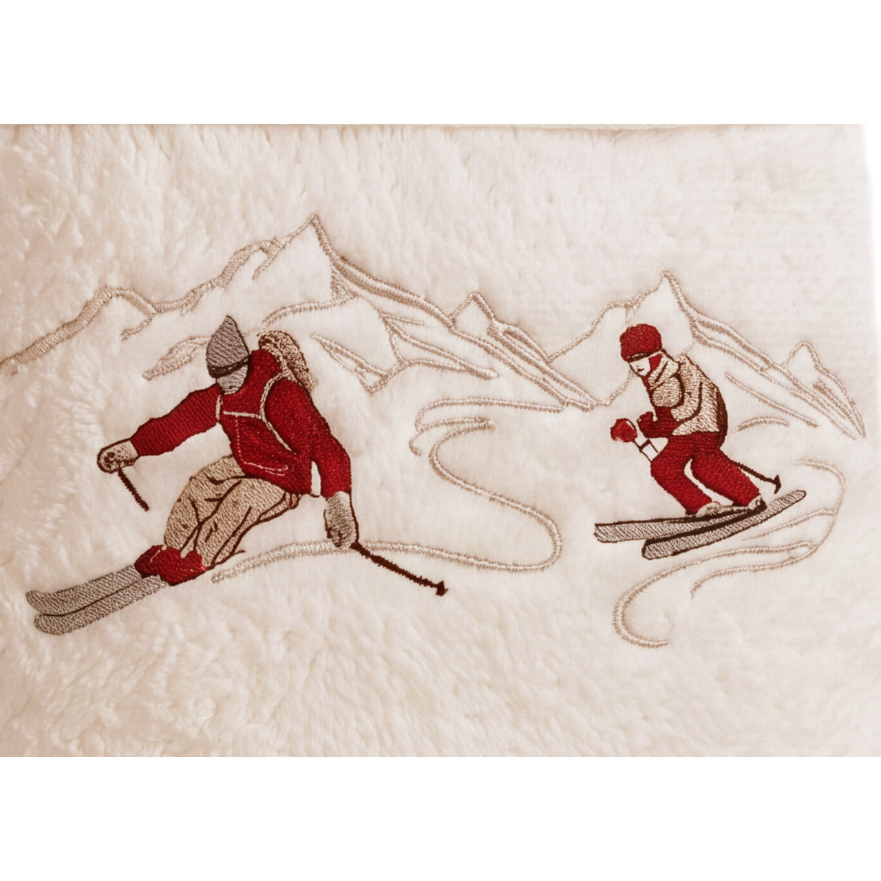 Set Asciugamano Ospite in Spugna 100% Cotone Fantasia Tirolese Natalizia Disegno Ski Panna