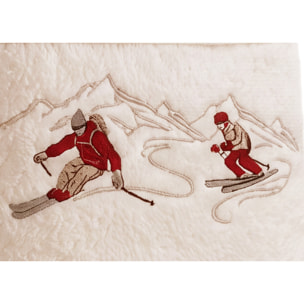Set Asciugamano Ospite in Spugna 100% Cotone Fantasia Tirolese Natalizia Disegno Ski Panna