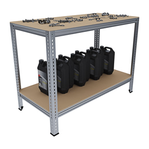 Banco Tavolo Da Lavoro Senza Bulloni In Acciaio Metallo e MDF Portata Fino a 1200 Kg Con 2 Ripiani Regolabili Garage Officina Cantina 96 x 120 x 60 cm