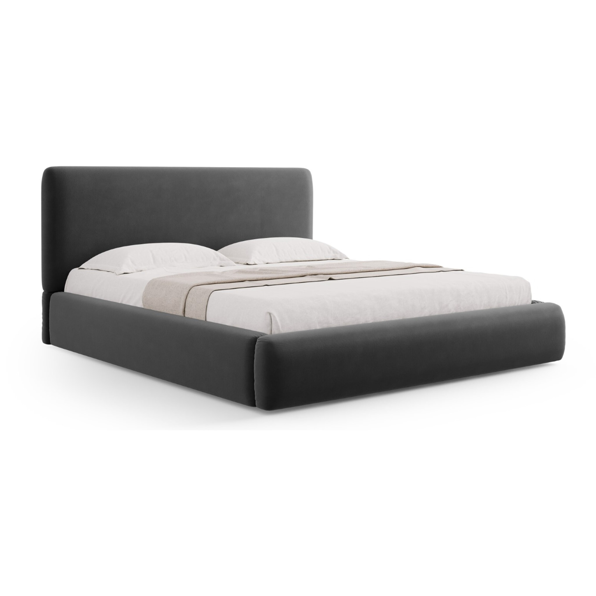 Lit coffre avec tête de lit "Colonel" 200x200cm en velours gris foncé