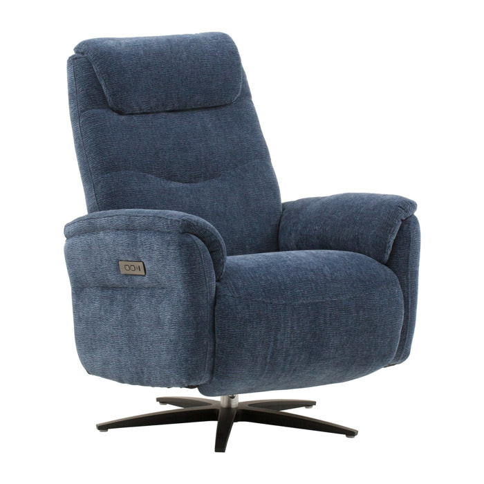 Poltrona reclinabile elettrica OSLO in tessuto blu e base in metallo nero