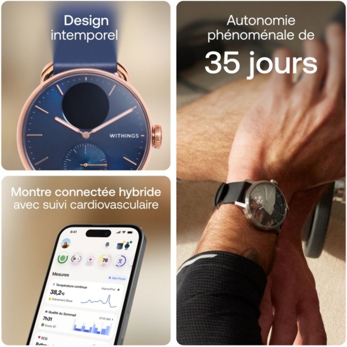 Montre santé WITHINGS Scanwatch 2 38mm Rose Gold Bleue