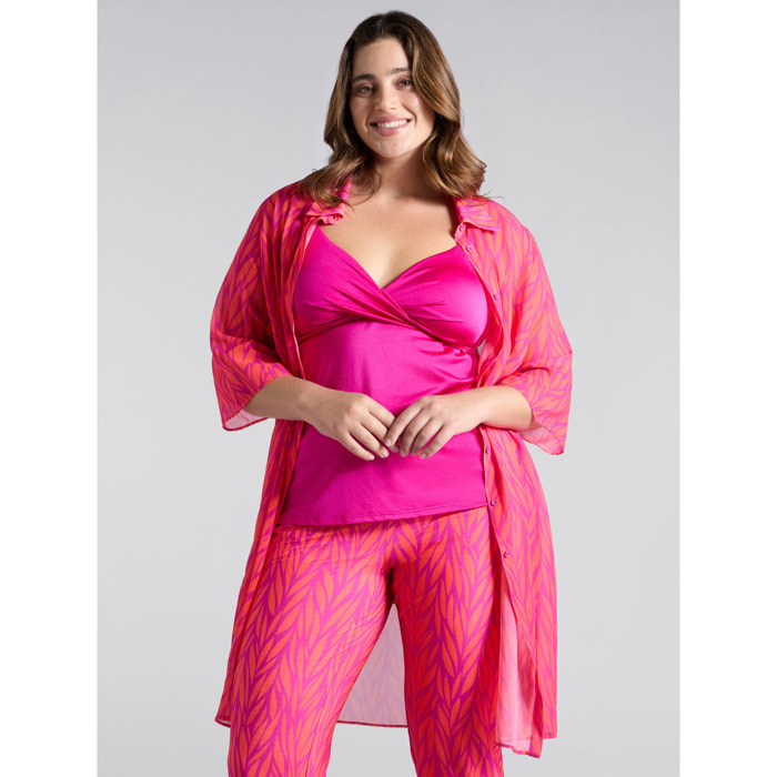 Fiorella Rubino - Camisa caftán en georgette estampado - Fuchsia
