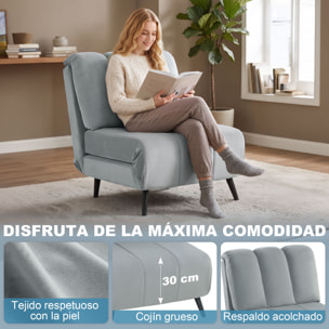 Sofá Cama de 1 Plaza 3 en 1, Sofá Cama Plegable Tapizado en Terciopelo con Respaldo Ajustable en 3 Niveles, Cojín Grueso para Dormitorio, Salón, Oficina, Fácil Montaje, 72x88x87 cm, Gris