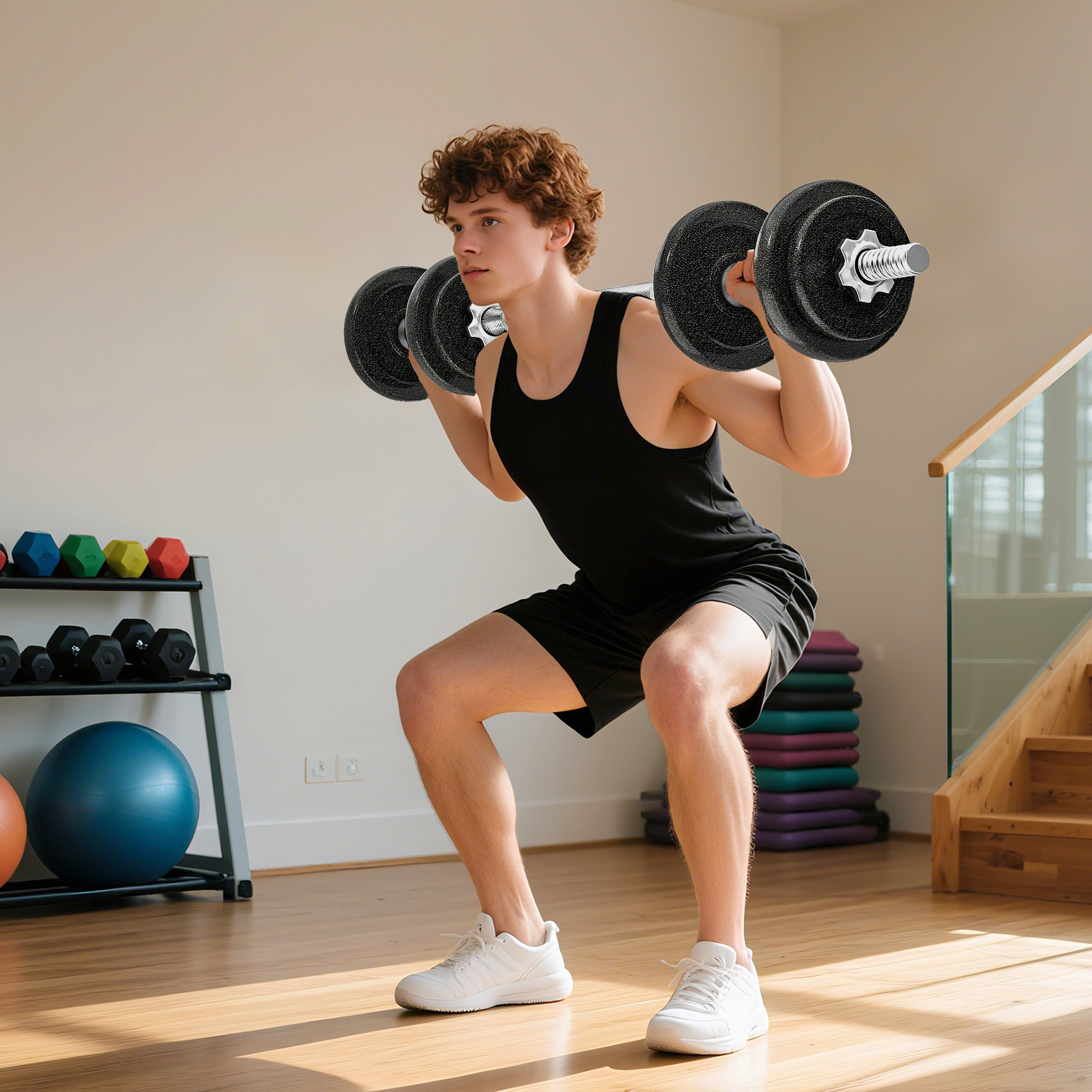 Juego de Mancuernas Ajustables, 2 en 1, 20kg, Juego de Pesas con Barras Recta de Conexión y Mangos Antideslizantes, Pesas y Mancuernas para Hombres y Mujeres, Fitness, Gimnasio en Casa