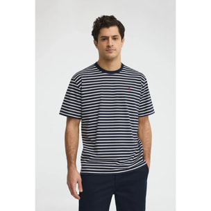 Maglietta a righe blu marino ed ecrù dal fit ampio con logo Rigby Go