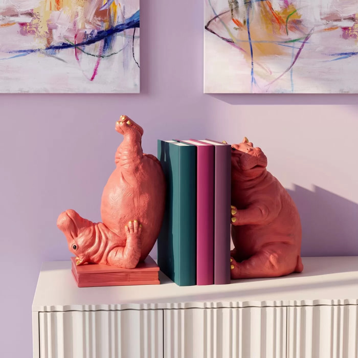 Serre-livres deux hippopotames roses set de 2 Kare Design