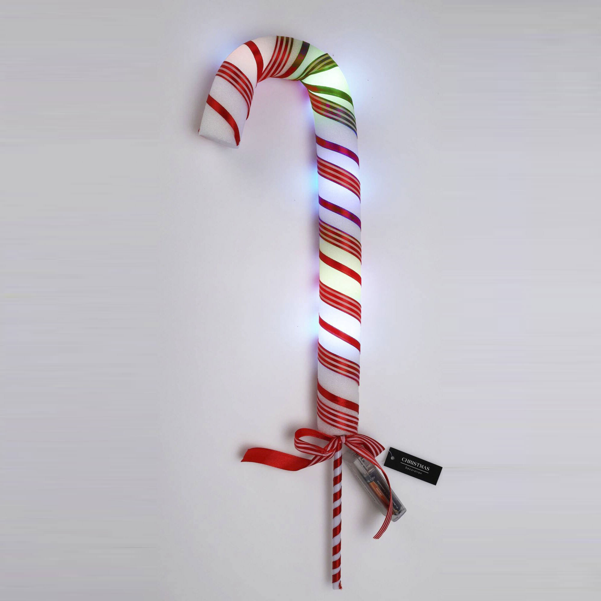 Bastón navideño de caramelo con luces led multicolores 13x4x53cm