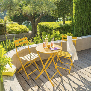 Table de jardin pliante ronde "Greensboro" moutarde 2 places en acier traité époxy