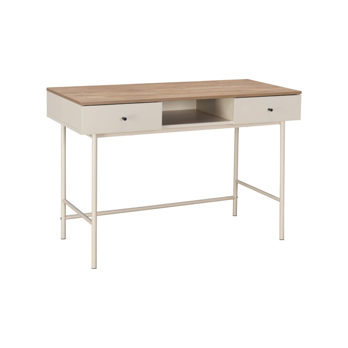 Bureau décor bois et fer 2 tiroirs 1 casier WILLIAM