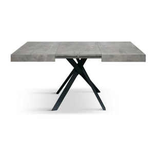 Tavolo FORTE DEI MARMI in legno, finitura grigio cemento e gambe incrociate in metallo antracite, allungabile 95x90 cm - 145 x 90 cm