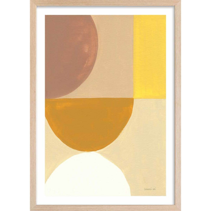 Affiche Soleil retro 50's Affiche + cadre en bois - Chêne