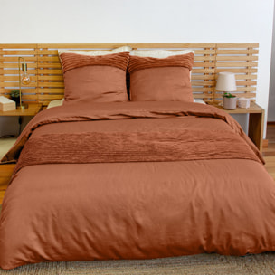 Parure housse de couette 3pcs 100% microfibre unie - terre cuite