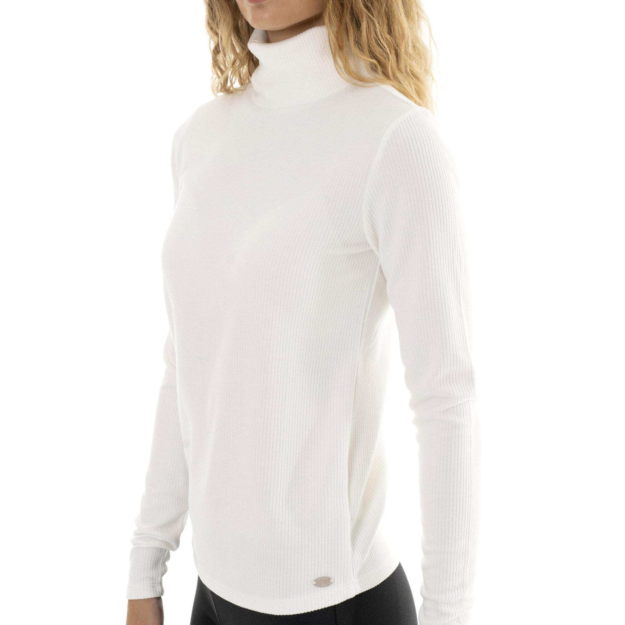 Camiseta de manga larga con cuello alto acanalada "Pearl" para mujer