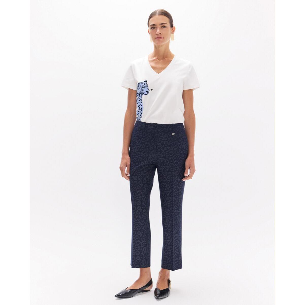 Pantaloni a zampa d'elefante con stampa leopardata blu