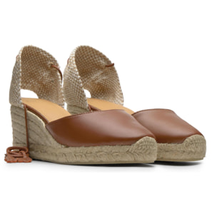 Alpargatas de cuña media de mujer Carina en cuero con cierre de cintas