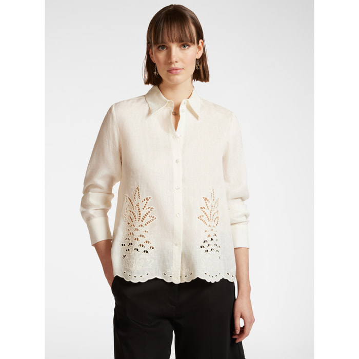 Elena Mirò - Camicia in lino con ricamo a trafori - Bianco