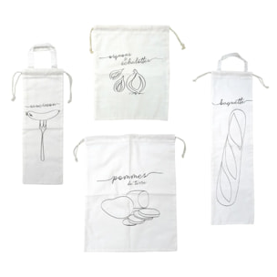 Set de 4 sacs de conservation en coton pour baguette, oignons, pommes de terre et saucisson Fackelmann Eco Friendly