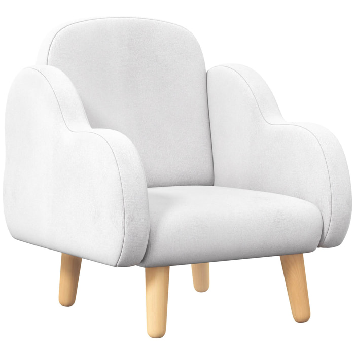 Fauteuil enfant design scandinave nuage - piètement PP aspect bois clair tissu polaire blanc