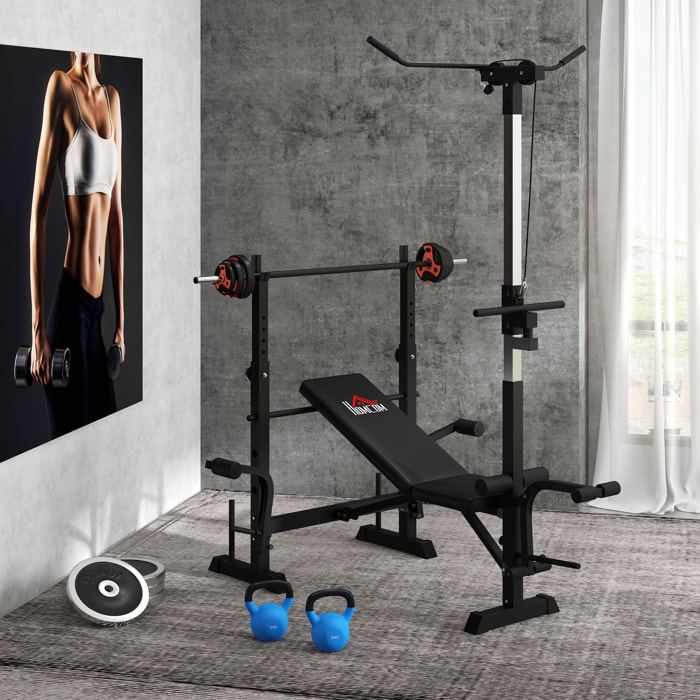 Banco de Pesas Multifuncional Banco de Musculación Ajustable en 6 Posiciones para Entrenamiento de Cuerpo Completo en Gimnasio Casa Carga 150 kg 180x134x200 cm Plata y Negro