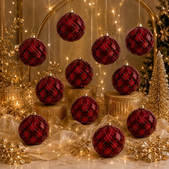 Sfera con decori glitter e velluto - Pezzi 2 - ROSSO - Bianchi Dino SpA