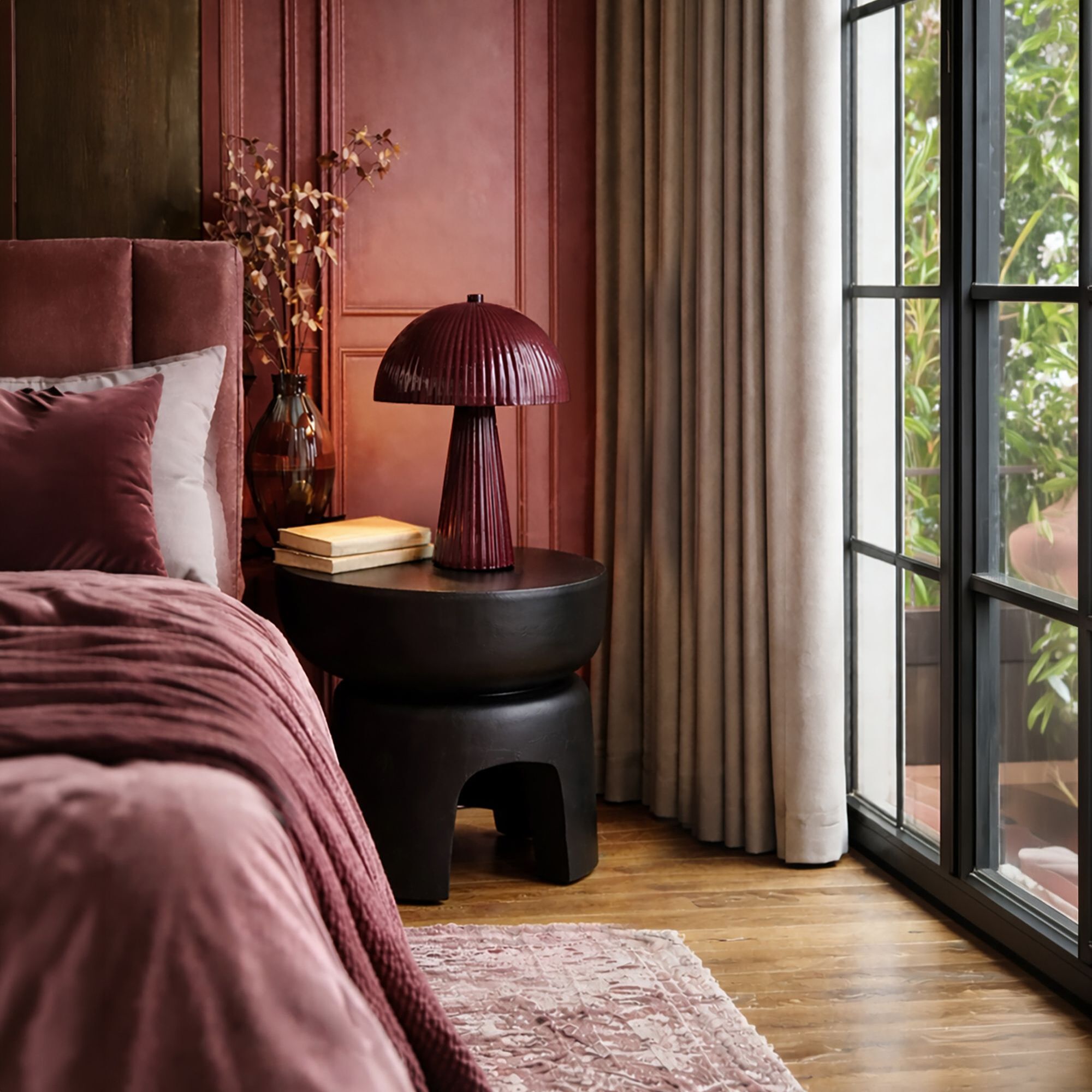Lampe en métal strié bordeaux THALIA