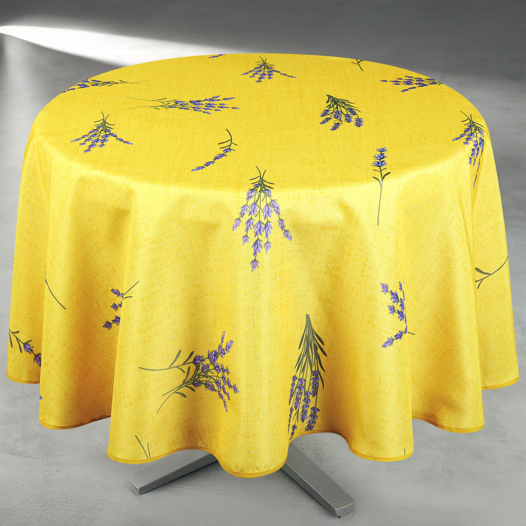 Nappe anti-tâche ronde motif lavande - Jaune