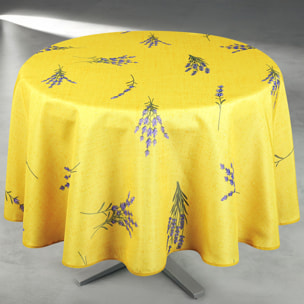Nappe anti-tâche ronde motif lavande - Jaune