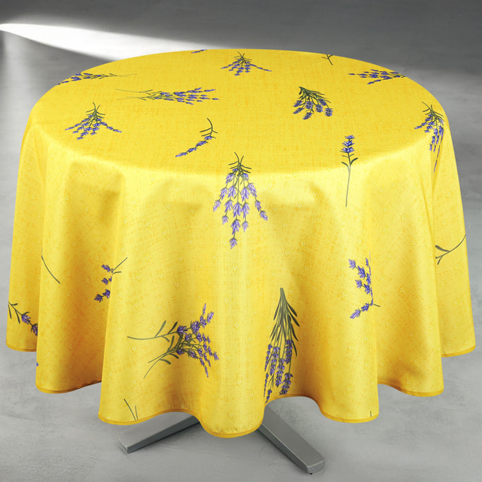 Nappe anti-tâche ronde motif lavande - Jaune