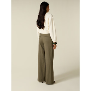 Oltre - Pantalones palazzo de sarga mezcla de algodón - Verde militare