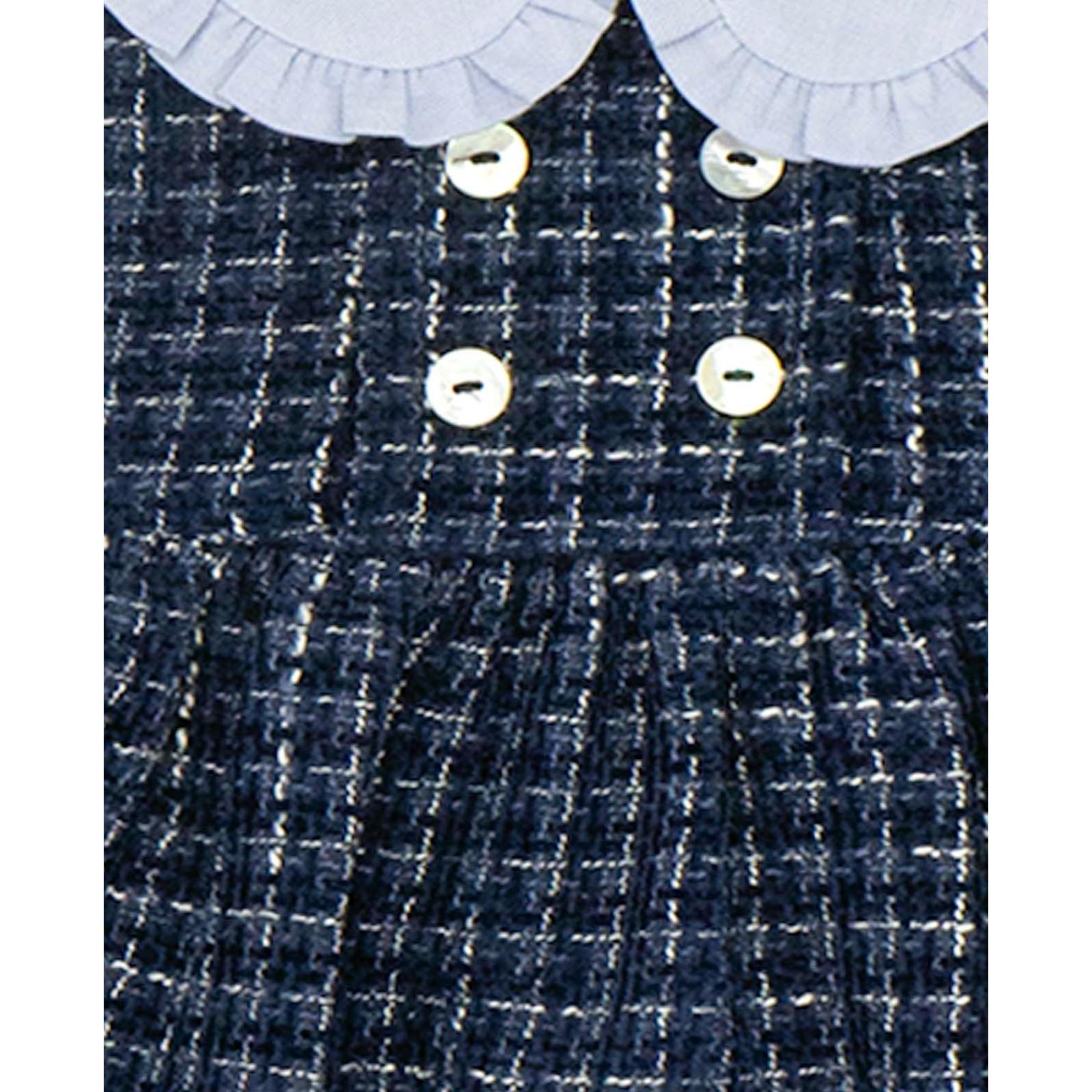 Vestido tweed con las mangas y cuello oxford en azul