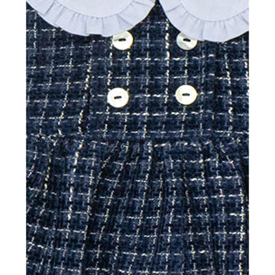 Vestido tweed con las mangas y cuello oxford en azul