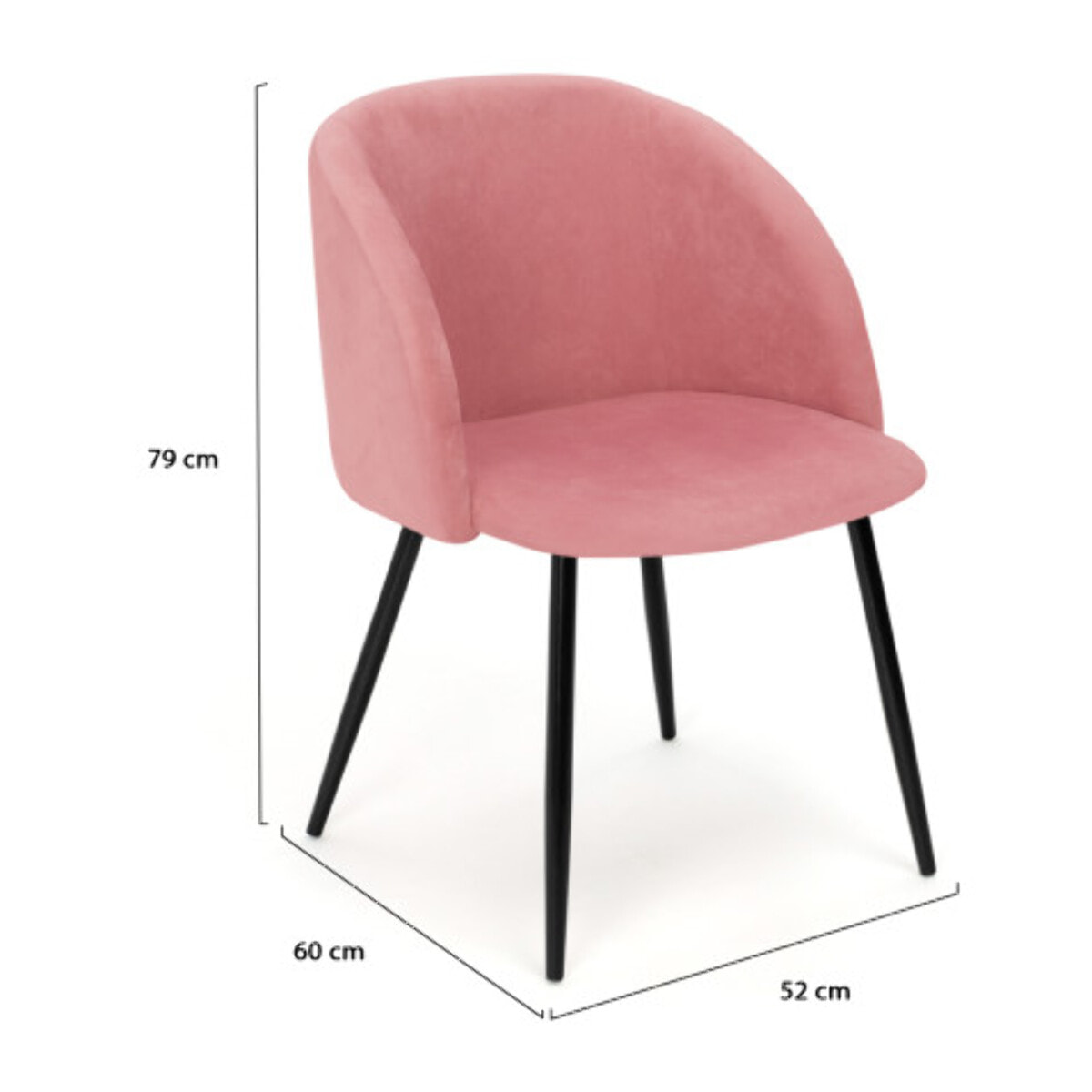 Chaises Nina velours rose pieds noirs - lot de 2