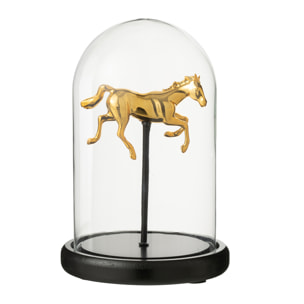 J-Line Cloche décorative Cheval - verre - or/noir - large