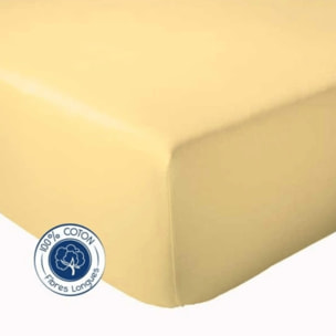 Drap Housse Uni bonnet 30 cm 100% Coton - Jaune moutarde