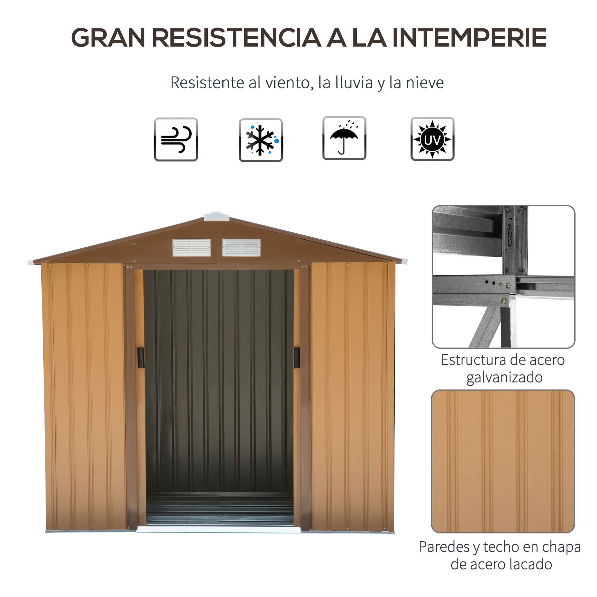 Caseta de Jardín Cobertizo Exterior de Acero para Herramientas con Ventilación