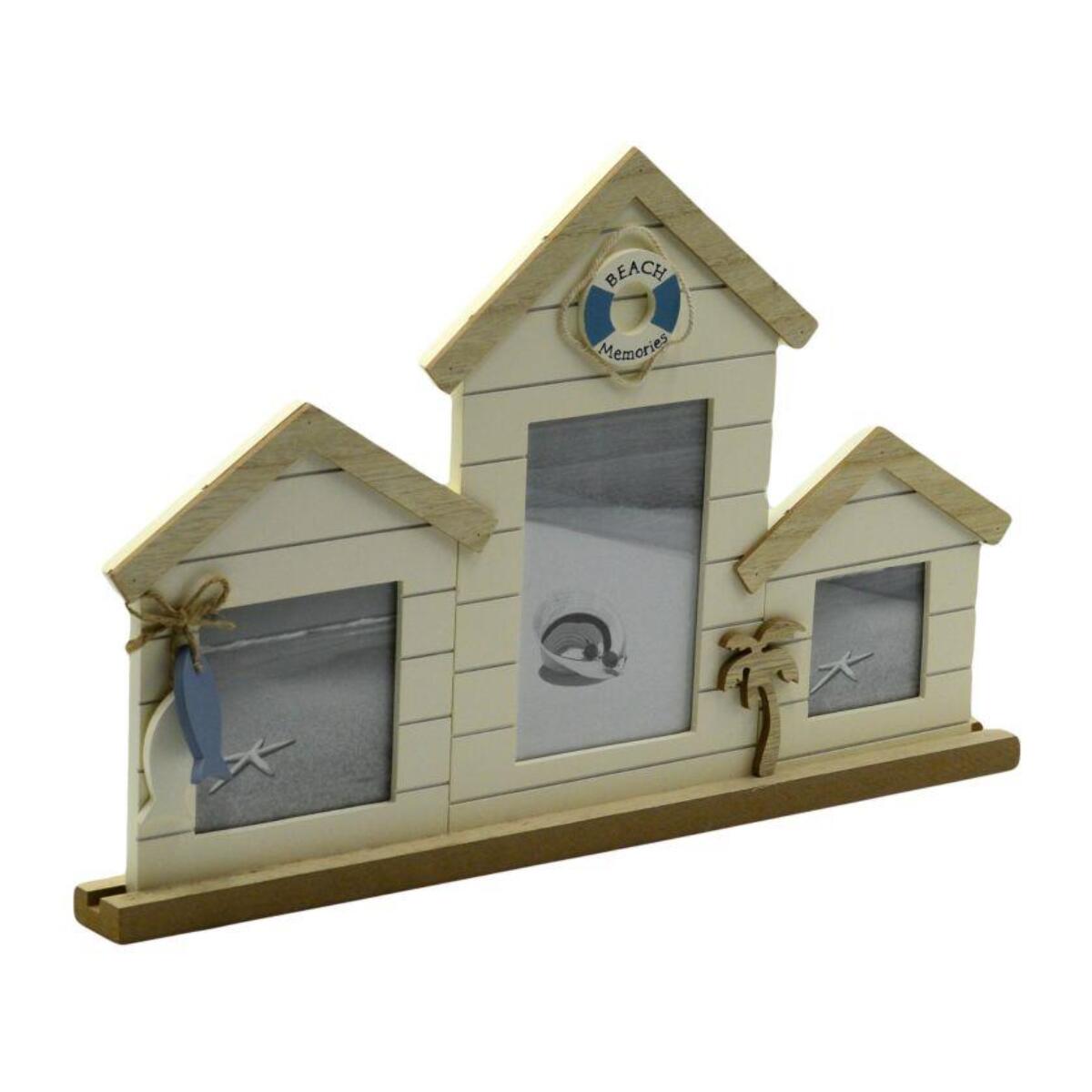 Portafoto da tavolo casette mare in legno multiplo 3 foto cm43,5x3,5h28,5