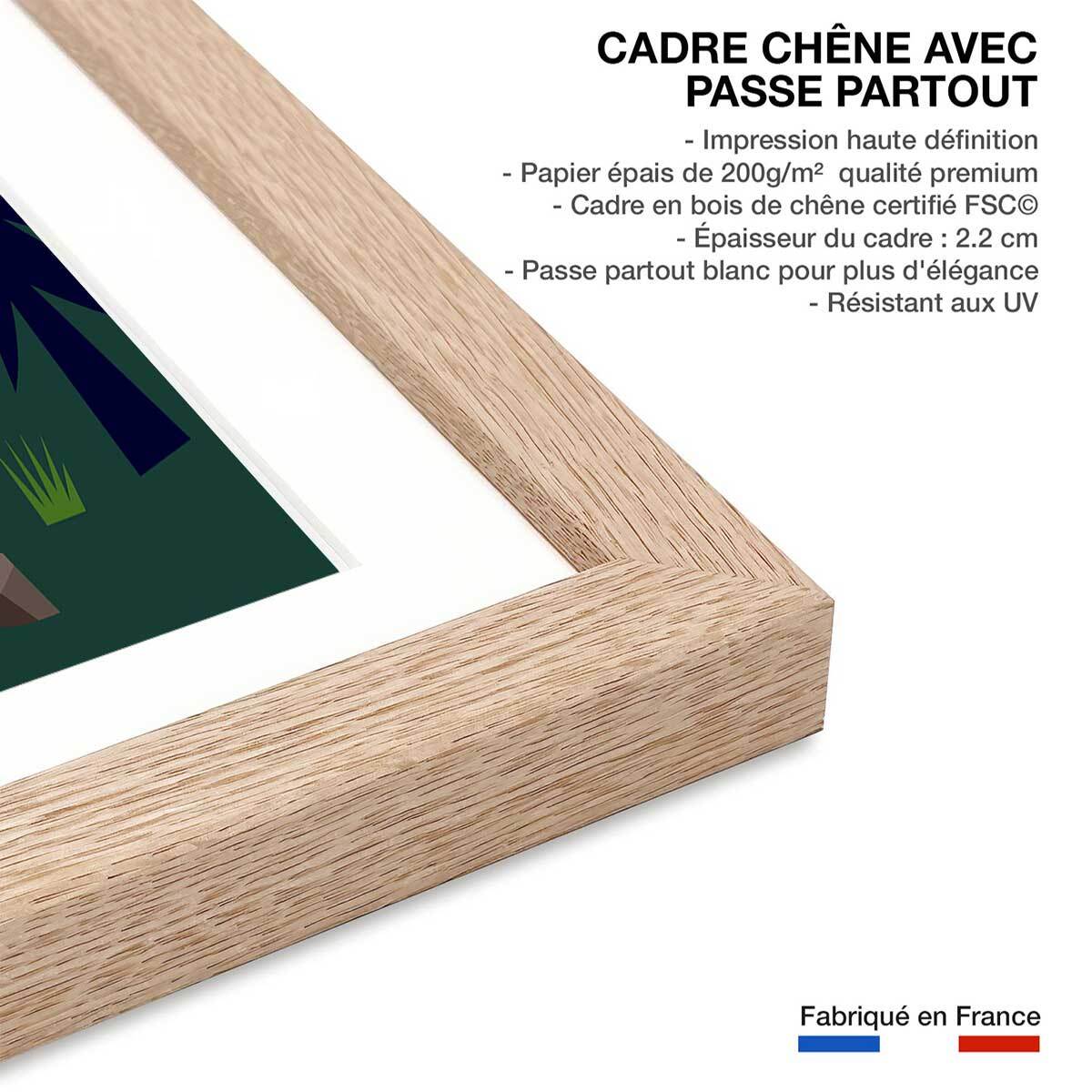 Poster de rando à chamonix Affiche + cadre en bois - Chêne