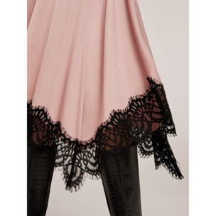 Motivi - Gonna in raso con bordo in pizzo - Rosa cipria