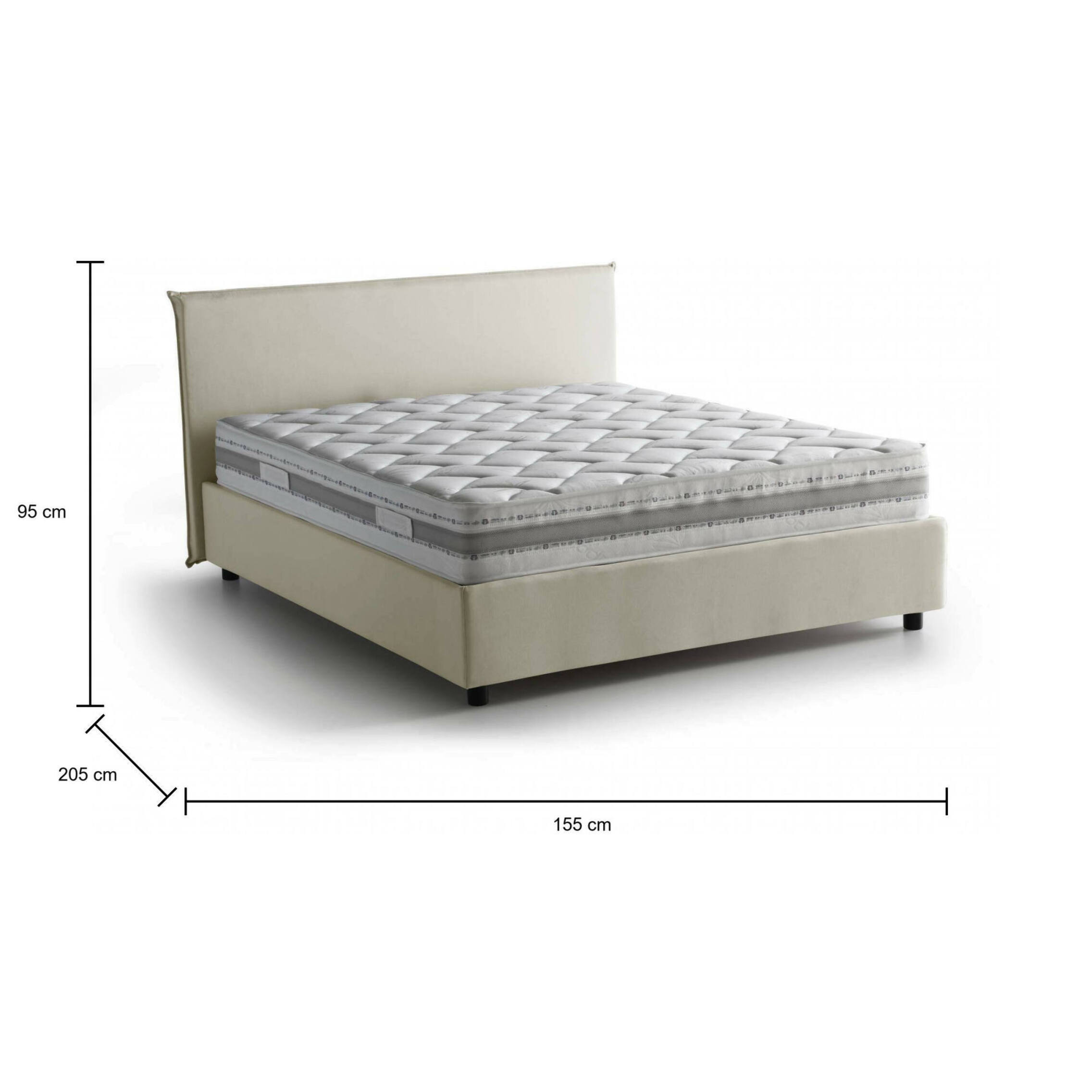 Letto matrimoniale Beata, Letto contenitore con rivestimento in tessuto, 100% Made in Italy, Apertura frontale, con materasso Cm 140x190 incluso, Beige