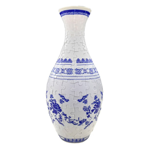Puzzle 3D in ABS con 160 pezzi. Design vaso tradizionale con fiori blu.