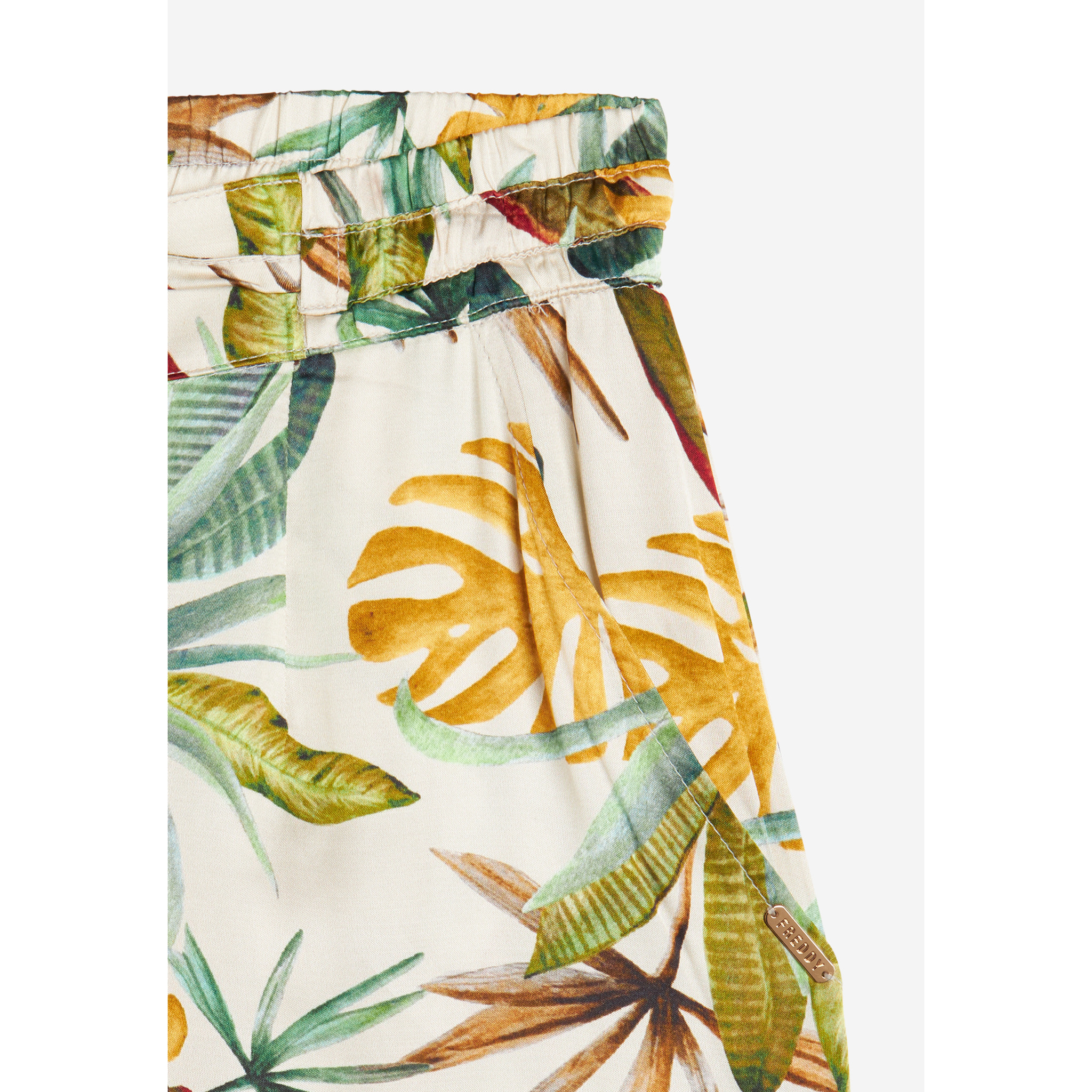 Pantaloni culotte gamba ampia in viscosa stampa tropical