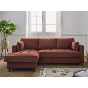 Anna - canapé d'angle gauche - 4 places - convertible avec coffre - en velours - Rose