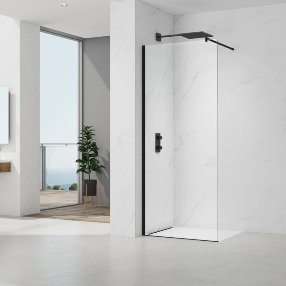 Project paroi de douche à l'italienne 110 cm avec accessoires de montage, noir mat (SATBWIPRO110C)