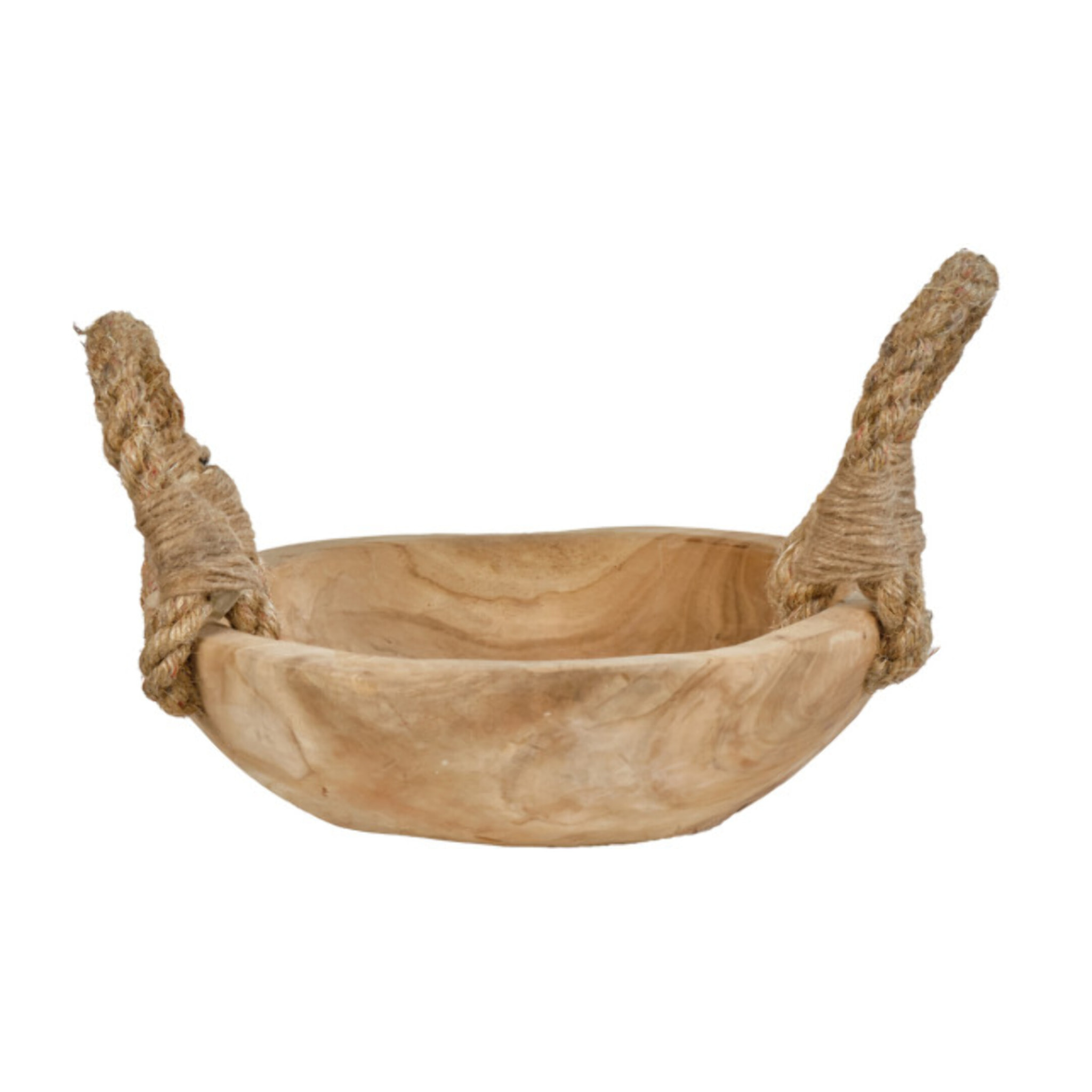 Corbeille 27 cm en bois massif de teck avec 2 anses en corde - AGADIR