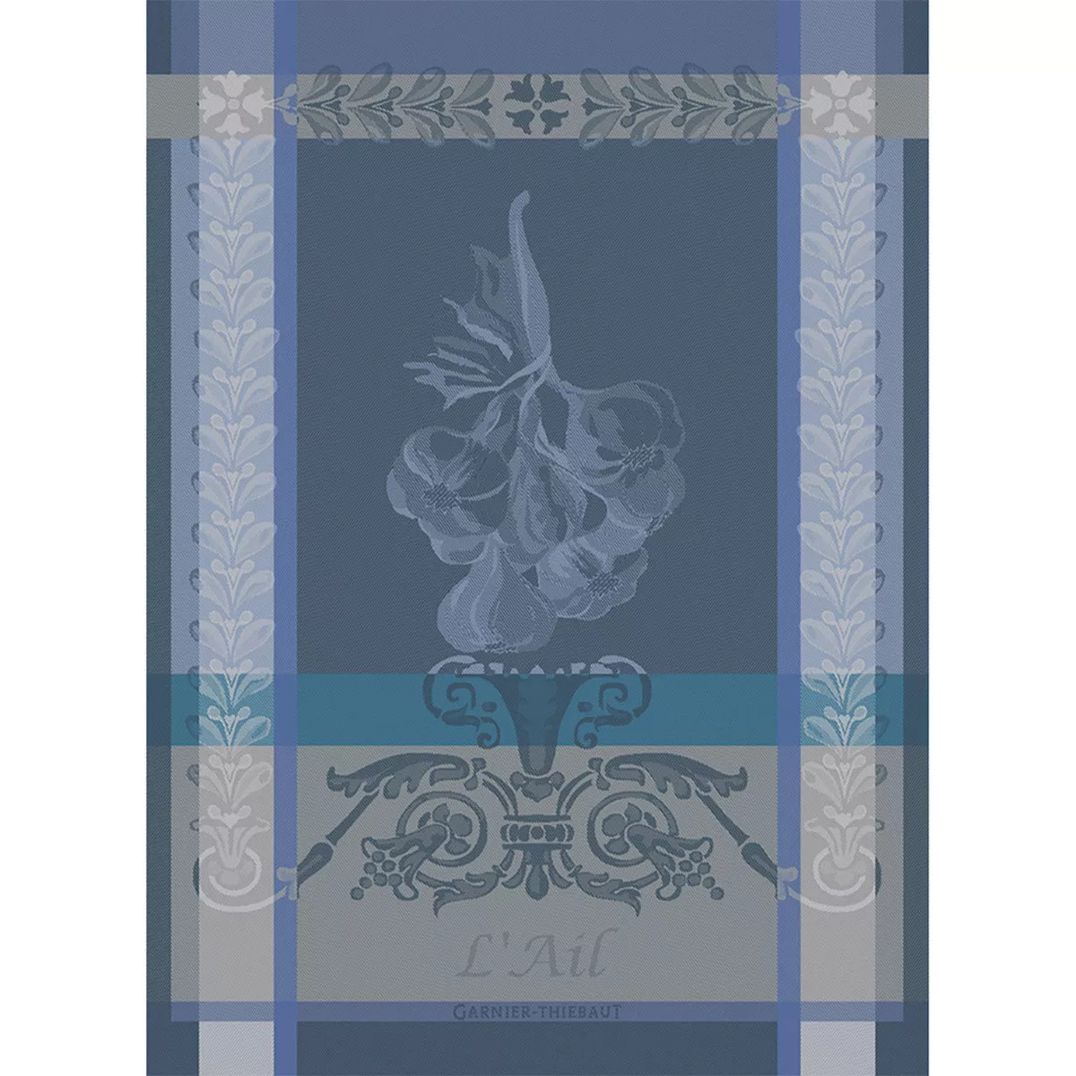Torchon pur coton motif jacquard bleu Ail ardoise
